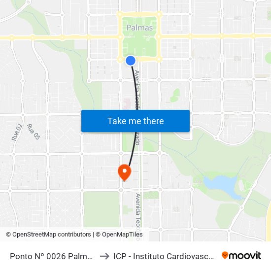 Ponto Nº 0026 Palmas Shopping to ICP - Instituto Cardiovascular de Palmas map