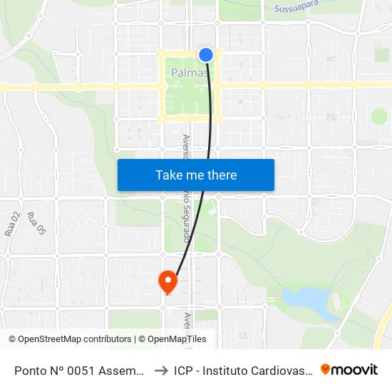 Ponto Nº 0051 Assembléia Legislativa to ICP - Instituto Cardiovascular de Palmas map