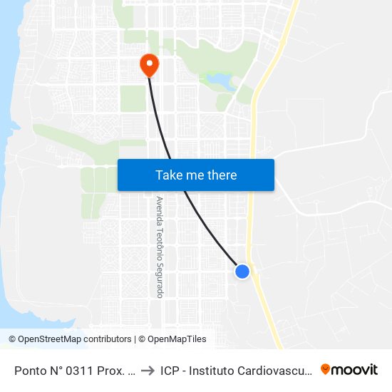 Ponto N° 0311 Prox. Rodoviária to ICP - Instituto Cardiovascular de Palmas map