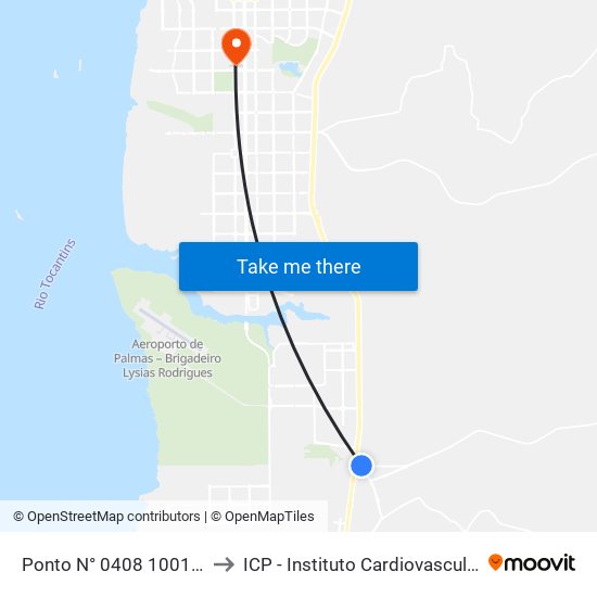 Ponto N° 0408 1001 Utilidades to ICP - Instituto Cardiovascular de Palmas map