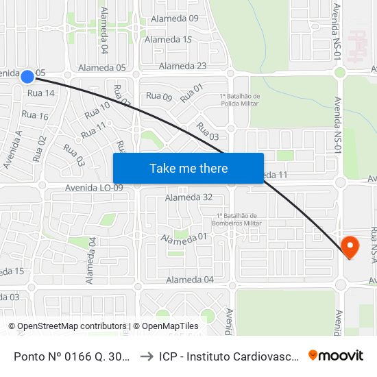 Ponto Nº 0166 Q. 309 Sul Av. Lo 5 to ICP - Instituto Cardiovascular de Palmas map