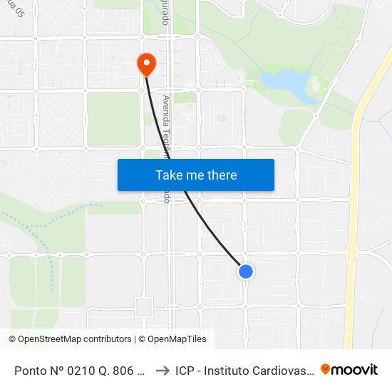 Ponto Nº 0210 Q. 806 Sul Avenida Ns 4 to ICP - Instituto Cardiovascular de Palmas map