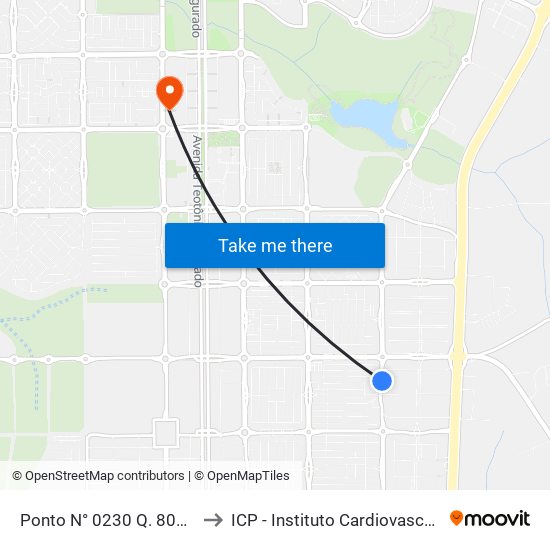 Ponto N° 0230 Q. 806 S Av. Ns 10 to ICP - Instituto Cardiovascular de Palmas map