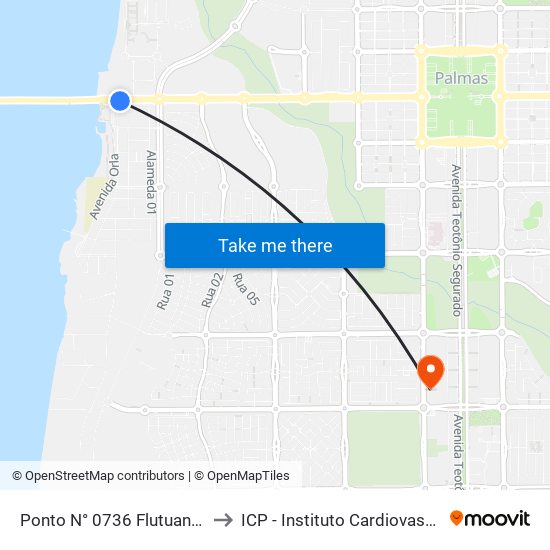 Ponto N° 0736 Flutuante Da Graciosa to ICP - Instituto Cardiovascular de Palmas map