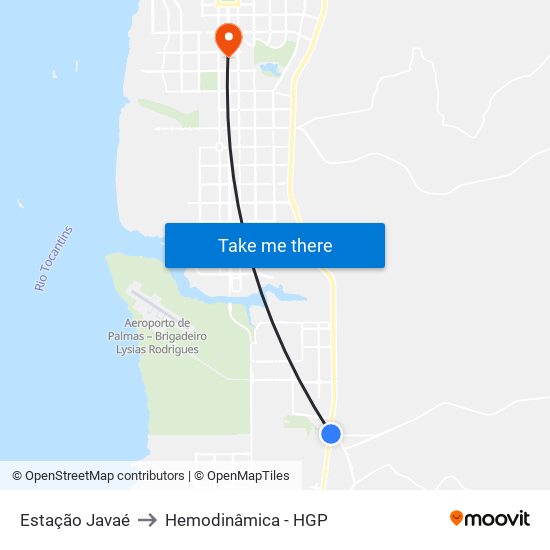 Estação Javaé to Hemodinâmica - HGP map