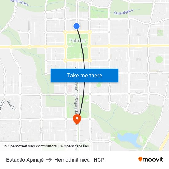 Estação Apinajé | Av. Joaquim Antônio Segurado, 164 to Hemodinâmica - HGP map