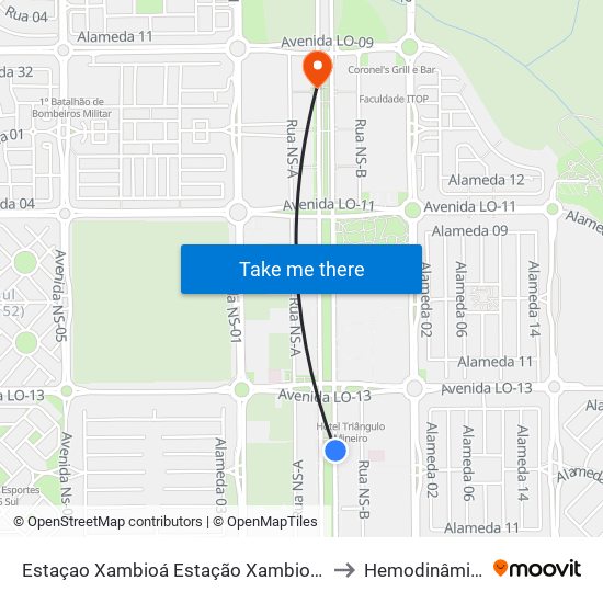 Estaçao Xambioá, Sul-Norte | Av. Joaquim Teotônio Segurado, 981 to Hemodinâmica - HGP map