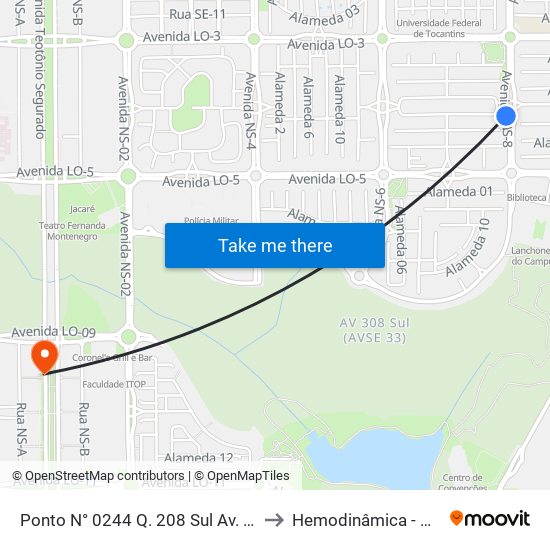 Ponto N° 0244 Q. 208 Sul Av. Ns 8 to Hemodinâmica - HGP map