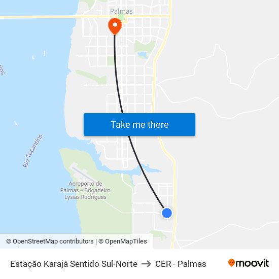 Estação Karajá Sentido Sul-Norte to CER - Palmas map