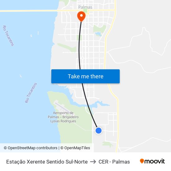 Estação Xerente Sentido Sul-Norte to CER - Palmas map