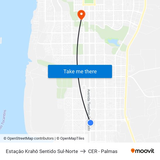 Estaçâo Krahô Sentido Sul-Norte to CER - Palmas map