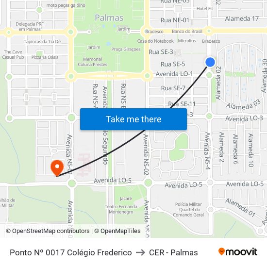 Ponto Nº 0017 Colégio Frederico to CER - Palmas map