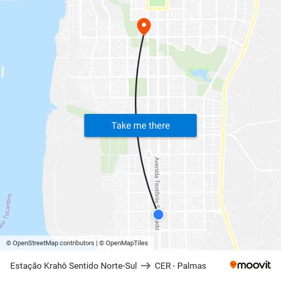 Estação Krahô Sentido Norte-Sul to CER - Palmas map