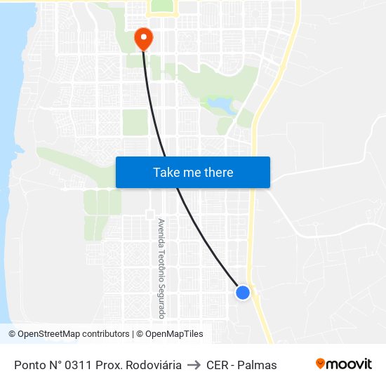 Ponto N° 0311 Prox. Rodoviária to CER - Palmas map