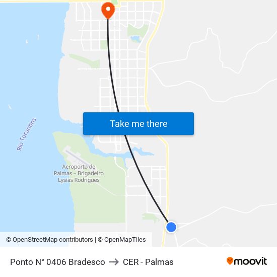 Ponto N° 0406 Bradesco to CER - Palmas map