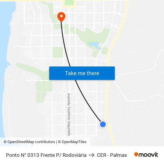 Ponto N° 0313 Frente P/ Rodoviária to CER - Palmas map