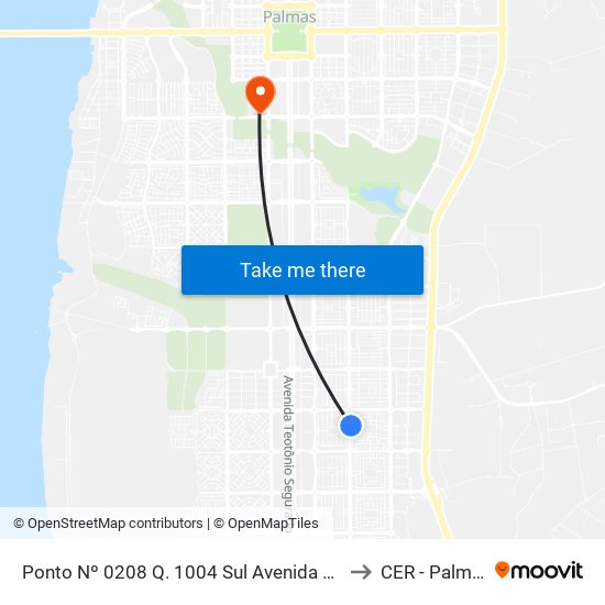 Ponto Nº 0208 Q. 1004 Sul Avenida Ns 4 to CER - Palmas map