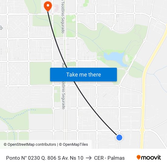 Ponto N° 0230 Q. 806 S Av. Ns 10 to CER - Palmas map