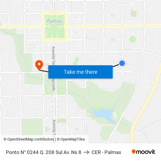 Ponto N° 0244 Q. 208 Sul Av. Ns 8 to CER - Palmas map