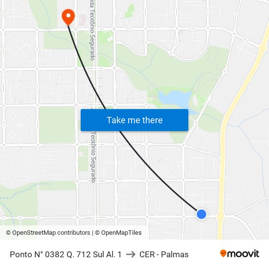 Ponto N° 0382 Q. 712 Sul Al. 1 to CER - Palmas map