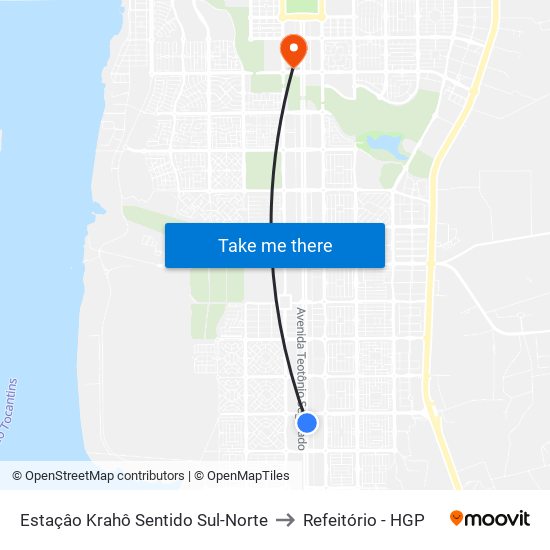 Estaçâo Krahô Sentido Sul-Norte to Refeitório - HGP map