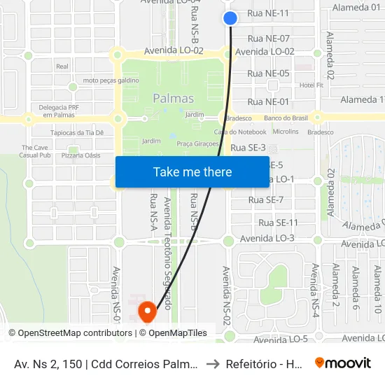 Av. Ns 2, 150 | Cdd Correios Palmas to Refeitório - HGP map