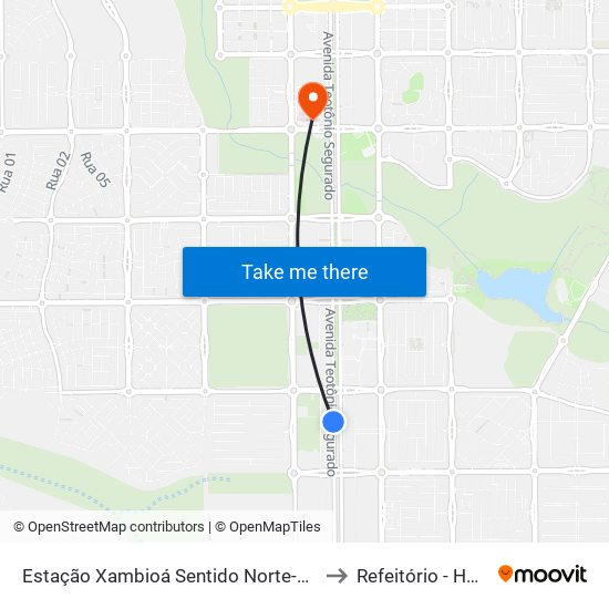 Estação Xambioá Sentido Norte-Sul to Refeitório - HGP map