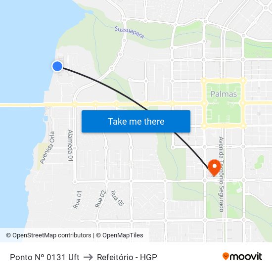 Ponto Nº 0131 Uft to Refeitório - HGP map