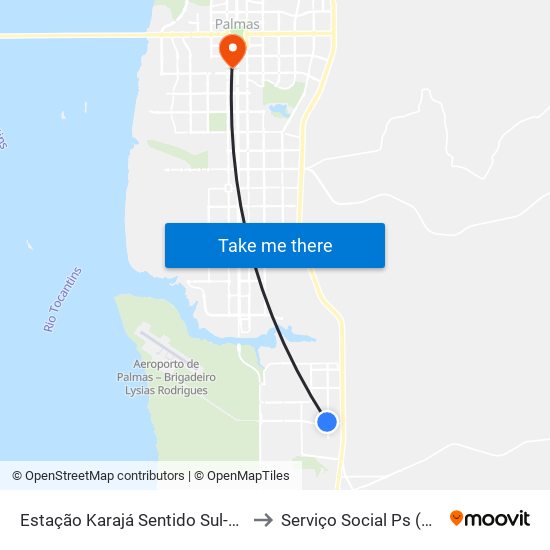 Estação Karajá Sentido Sul-Norte to Serviço Social Ps (Hgp) map