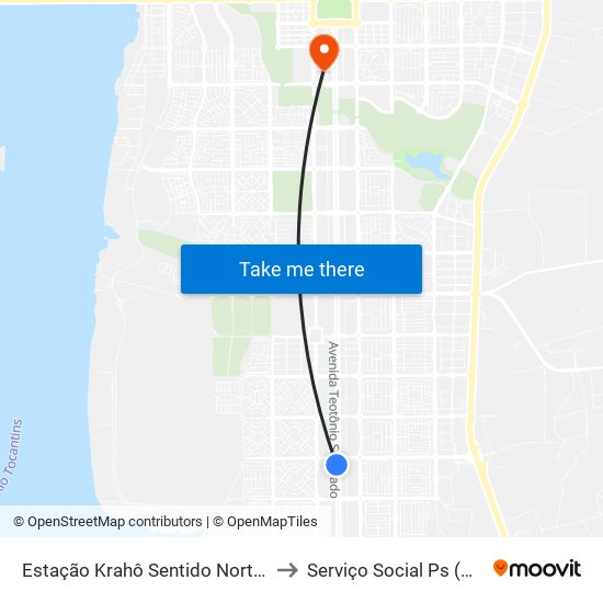 Estação Krahô, Norte-Sul | Av. Joaquim Teotônio Segurado, 1086 to Serviço Social Ps (Hgp) map
