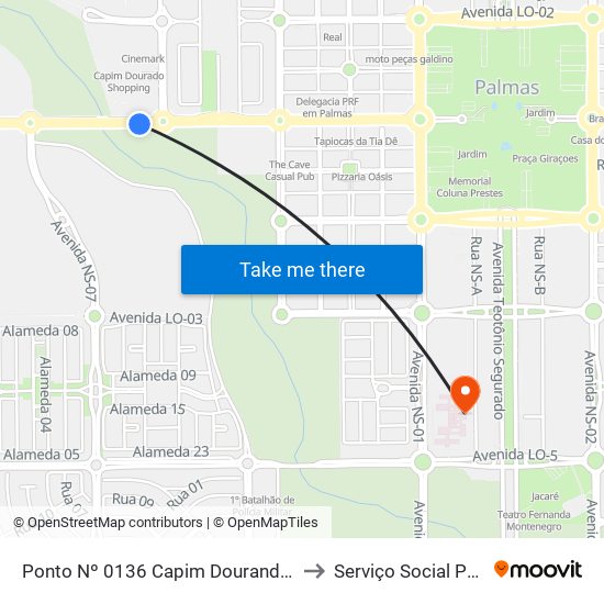 Ponto Nº 0136 Capim Dourando Shopping to Serviço Social Ps (Hgp) map
