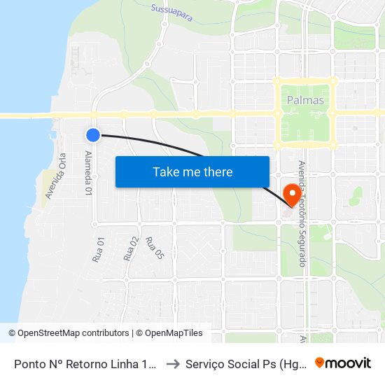 Ponto Nº Retorno Linha 100 to Serviço Social Ps (Hgp) map