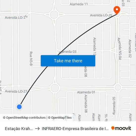 Estaçâo Krahô, Sul-Norte | Av. Joaquim Teotônio Segurado, 109 to INFRAERO-Empresa Brasileira de Infra-Estrutura Aeroportuária-Área Comercial map