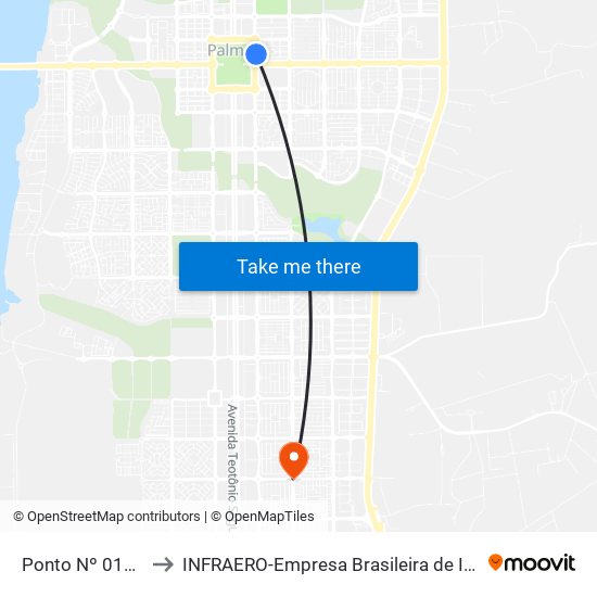 Ponto Nº 0151 Drogaria Unicom to INFRAERO-Empresa Brasileira de Infra-Estrutura Aeroportuária-Área Comercial map