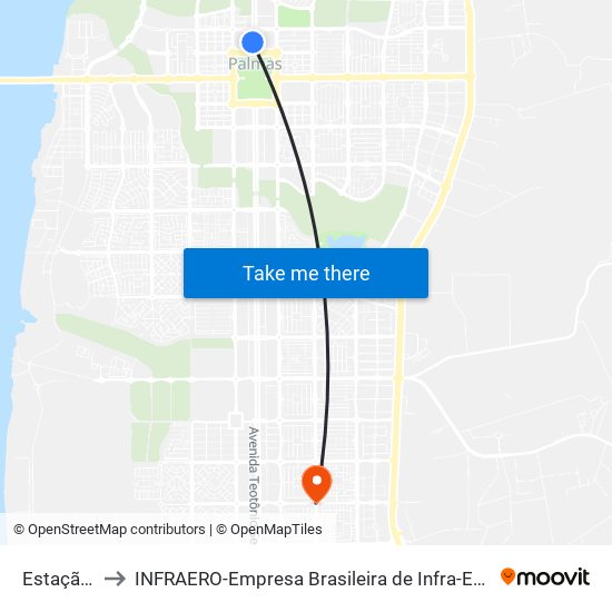 Estação Apinajé to INFRAERO-Empresa Brasileira de Infra-Estrutura Aeroportuária-Área Comercial map