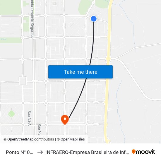 Ponto N° 0271 Luxor Motel to INFRAERO-Empresa Brasileira de Infra-Estrutura Aeroportuária-Área Comercial map