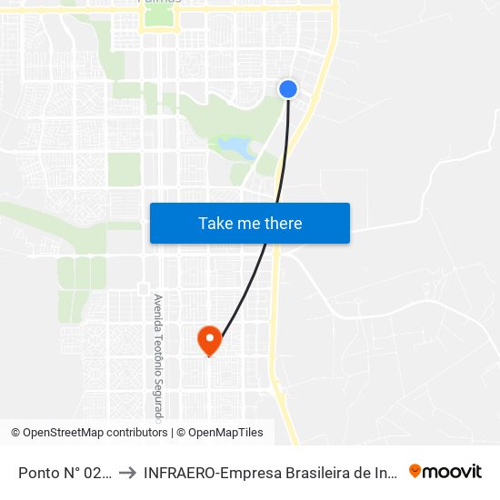 Ponto N° 0236 Energisa/Ifto to INFRAERO-Empresa Brasileira de Infra-Estrutura Aeroportuária-Área Comercial map