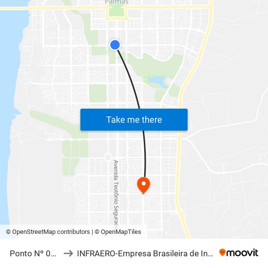 Ponto Nº 0160 Casa Grande to INFRAERO-Empresa Brasileira de Infra-Estrutura Aeroportuária-Área Comercial map