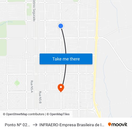 Ponto Nº 0211 Quadra 704 Sul to INFRAERO-Empresa Brasileira de Infra-Estrutura Aeroportuária-Área Comercial map