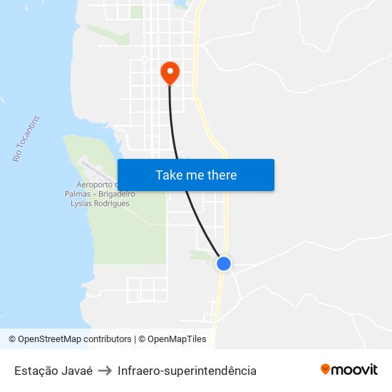 Estação Javaé to Infraero-superintendência map