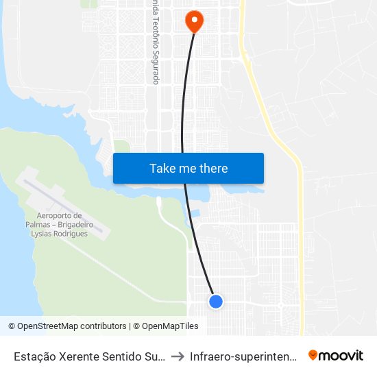 Estação Xerente Sentido Sul-Norte to Infraero-superintendência map