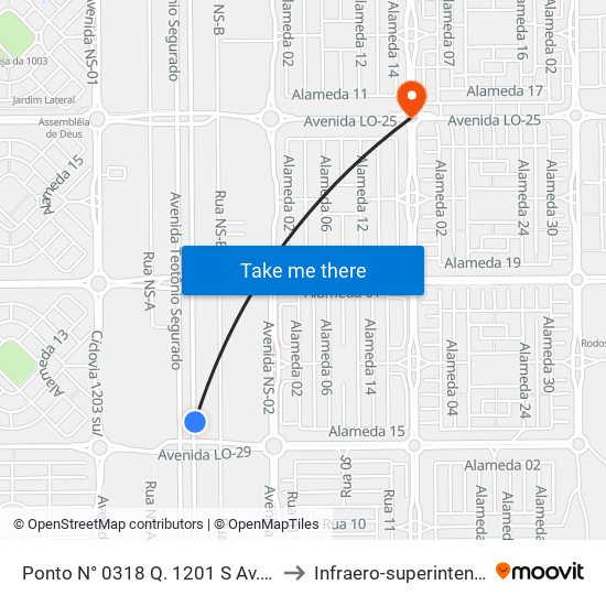 Ponto N° 0318 Q. 1201 S Av. Teotônio to Infraero-superintendência map