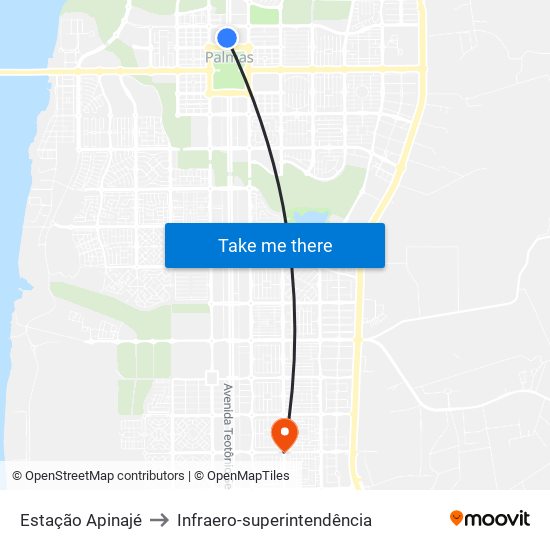 Estação Apinajé to Infraero-superintendência map