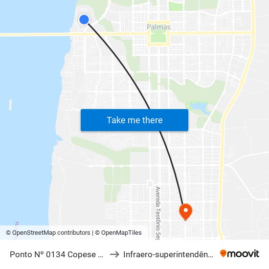 Ponto Nº 0134 Copese Uft to Infraero-superintendência map