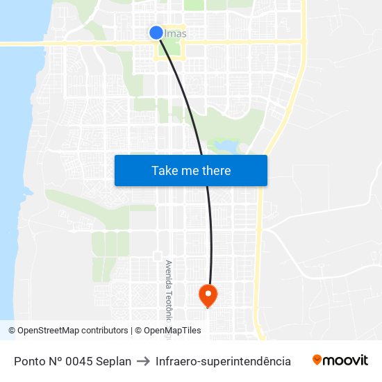 Ponto Nº 0045 Seplan to Infraero-superintendência map