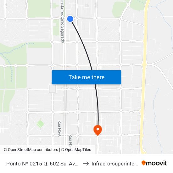 Ponto Nº 0215 Q. 602 Sul Avenida Lo 13 to Infraero-superintendência map
