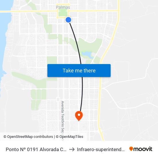 Ponto Nº 0191 Alvorada Center to Infraero-superintendência map