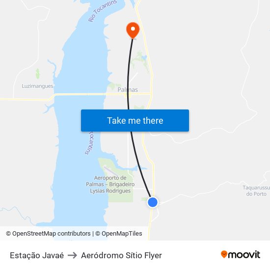 Estação Javaé to Aeródromo Sítio Flyer map
