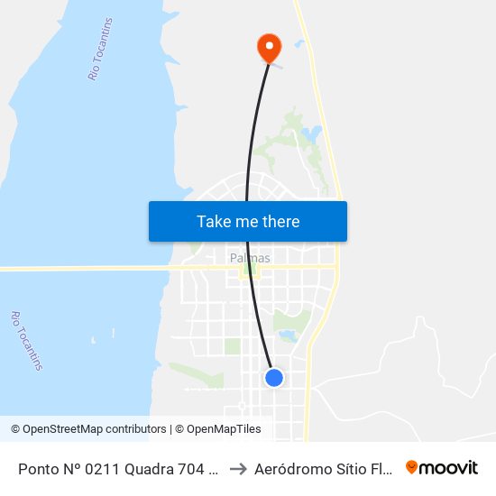 Ponto Nº 0211 Quadra 704 Sul to Aeródromo Sítio Flyer map