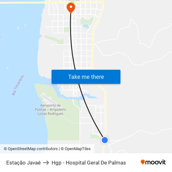 Estação Javaé to Hgp - Hospital Geral De Palmas map